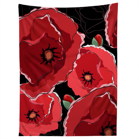 Belle13 Red Poppies On Black Tapestry