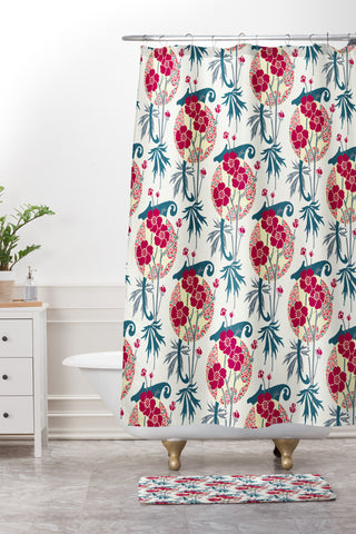 Belle13 Retro Floral Fiesta 2 Shower Curtain And Mat