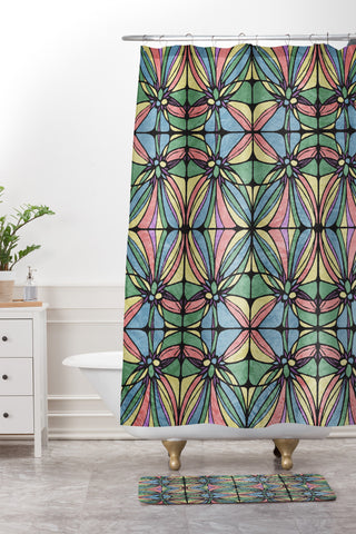 Belle13 Retro Geometric Shower Curtain And Mat
