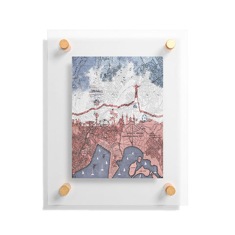 Belle13 Rio de Janeiro Skyline Vintage Map Floating Acrylic Print