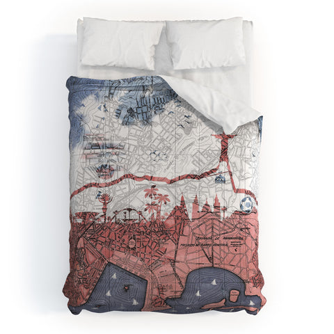 Belle13 Rio de Janeiro Skyline Vintage Map Comforter