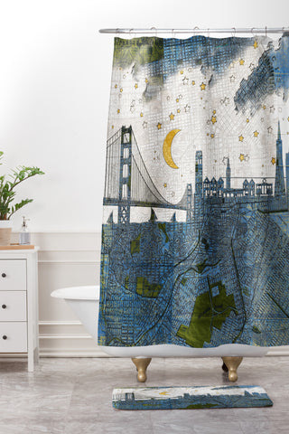 Belle13 San Francisco Starry Night Shower Curtain And Mat