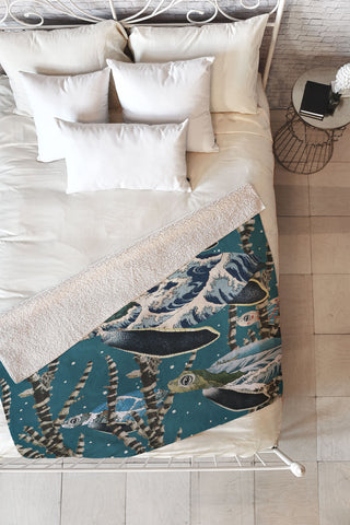 Belle13 Sea Turtle Migration Fleece Throw Blanket