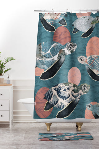 Belle13 Sea Turtle Polka Shower Curtain And Mat
