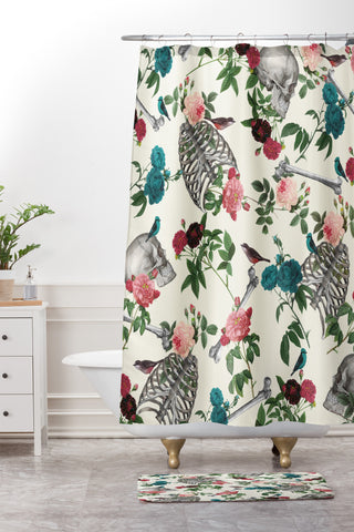 Belle13 Skulls Birds And Roses Shower Curtain And Mat