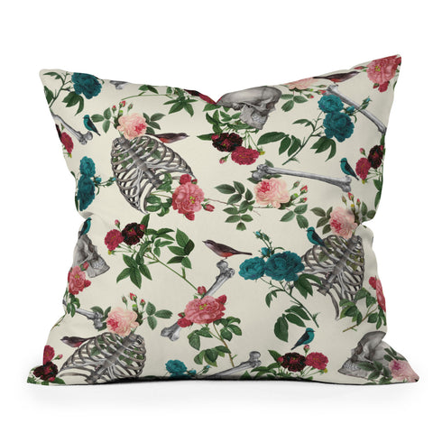 Belle13 Skulls Birds And Roses Throw Pillow