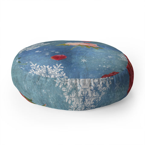 Belle13 Snow and Roses Floor Pillow Round