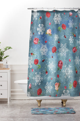 Belle13 Snow and Roses Shower Curtain And Mat