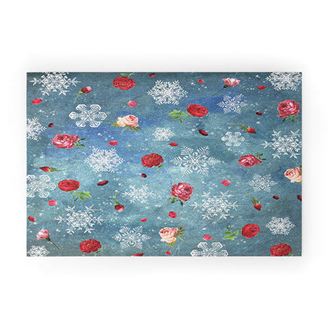 Belle13 Snow and Roses Welcome Mat