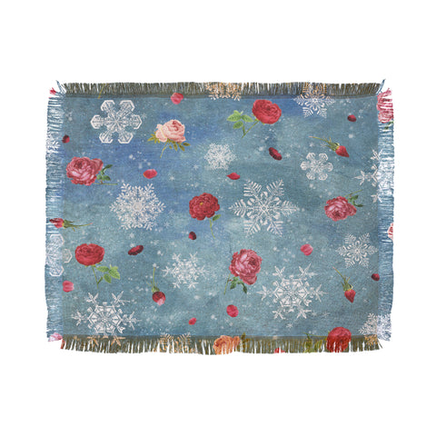 Belle13 Snow and Roses Throw Blanket