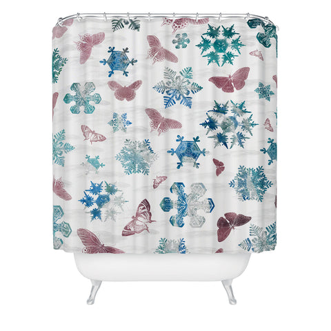 Belle13 Snowflakes and Butterflies Shower Curtain