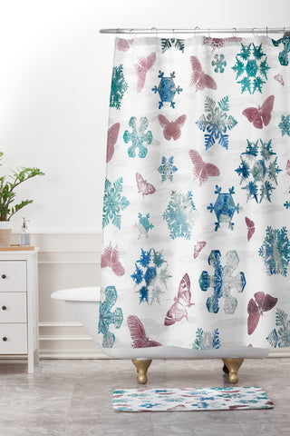 Belle13 Snowflakes and Butterflies Shower Curtain And Mat