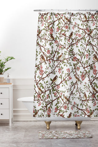 Belle13 Sparrow Tree On A Spring Day Shower Curtain And Mat