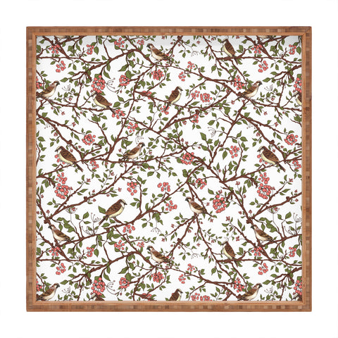 Belle13 Sparrow Tree On A Spring Day Square Tray