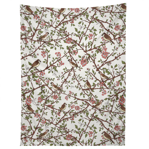 Belle13 Sparrow Tree On A Spring Day Tapestry