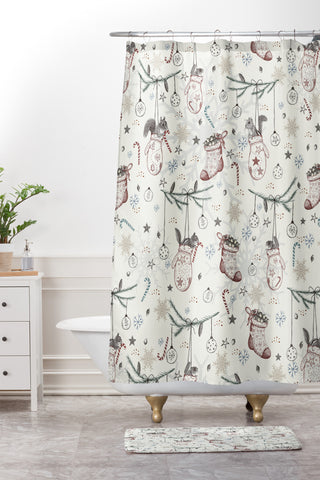 Belle13 Squirrel Heavenly Christmas Shower Curtain And Mat