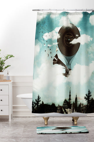 Belle13 Swan Lake Flight Shower Curtain And Mat
