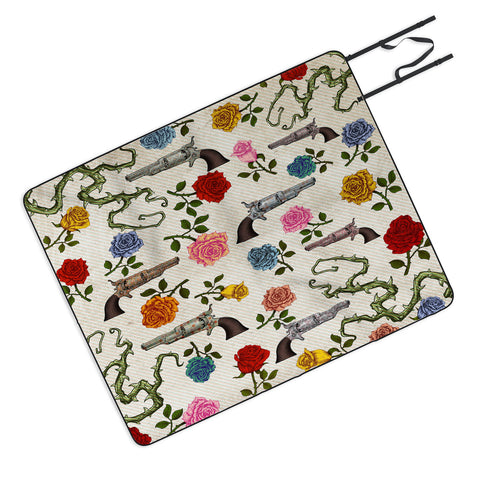 Belle13 Sweet Guns And Roses Picnic Blanket