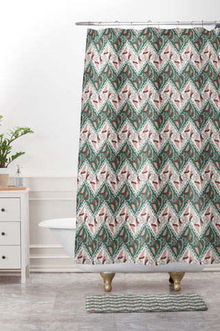 Belle13 Traditional Floral Chevron Shower Curtain And Mat
