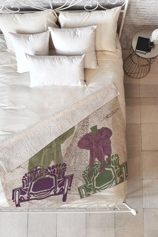 Belle13 Two Elephants In Paris Fleece Throw Blanket
