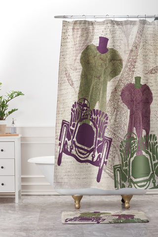 Belle13 Two Elephants In Paris Shower Curtain And Mat