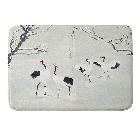 Belle13 Winter Love Dance Of Japanese Cranes Memory Foam Bath Mat