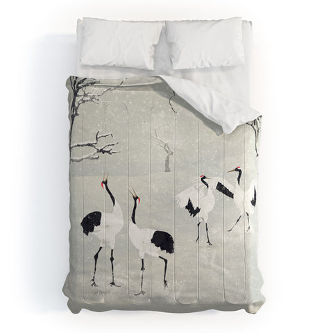 Belle13 Winter Love Dance Of Japanese Cranes Comforter