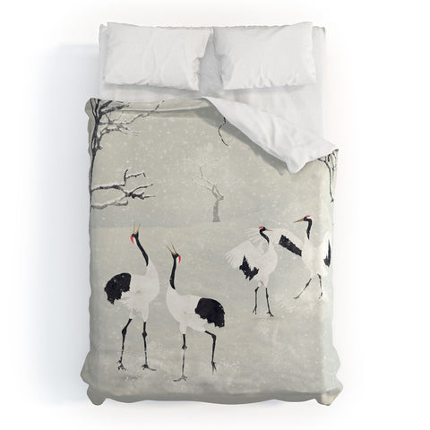 Belle13 Winter Love Dance Of Japanese Cranes Duvet Cover