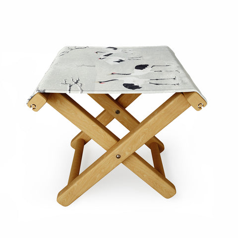 Belle13 Winter Love Dance Of Japanese Cranes Folding Stool