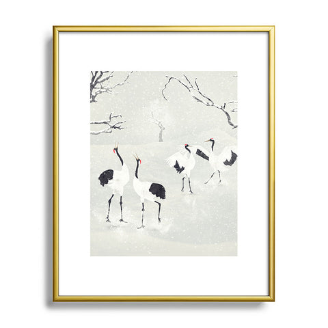 Belle13 Winter Love Dance Of Japanese Cranes Metal Framed Art Print