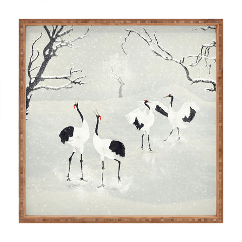 Belle13 Winter Love Dance Of Japanese Cranes Square Tray