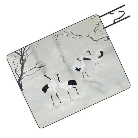 Belle13 Winter Love Dance Of Japanese Cranes Picnic Blanket