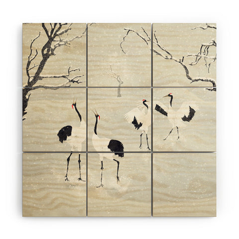 Belle13 Winter Love Dance Of Japanese Cranes Wood Wall Mural