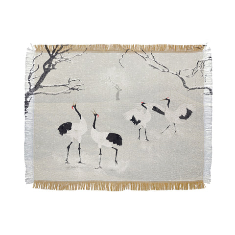 Belle13 Winter Love Dance Of Japanese Cranes Throw Blanket