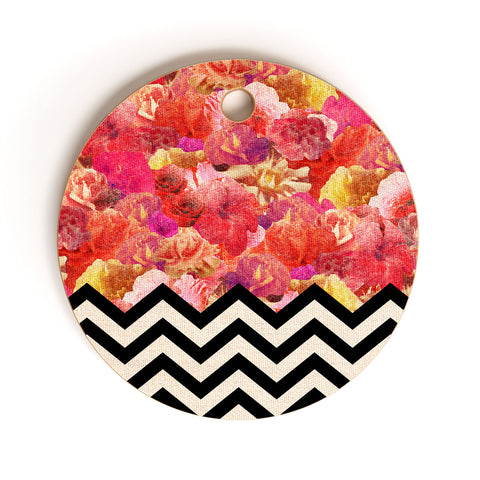 Bianca Green Chevron Flora 1 Cutting Board Round