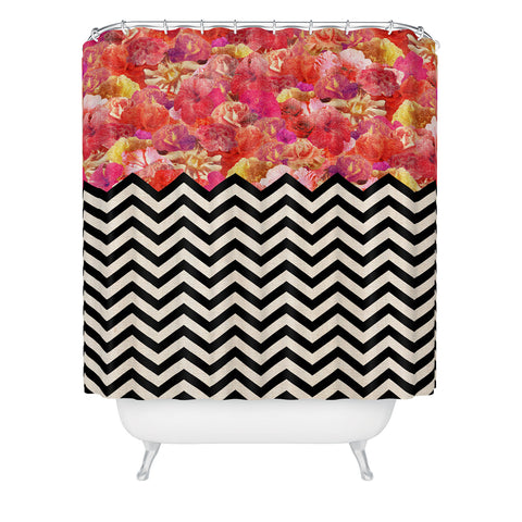 Bianca Green Chevron Flora 1 Shower Curtain