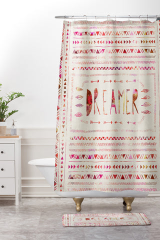 Bianca Green Dreamer Pink Shower Curtain And Mat