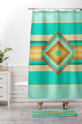 Bianca Green Fiesta Teal Shower Curtain And Mat