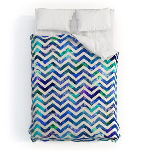 Bianca Green Floral Chevron Aqua Duvet Cover