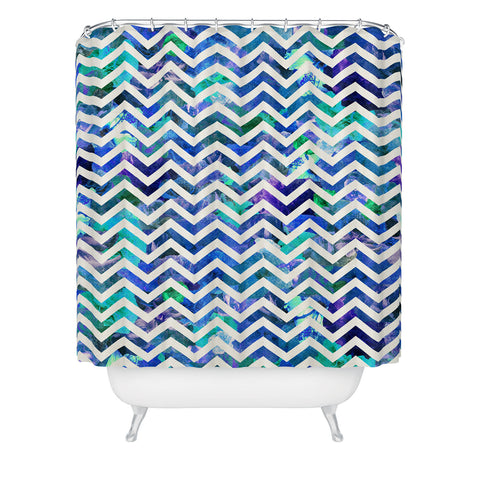Bianca Green Floral Chevron Aqua Shower Curtain
