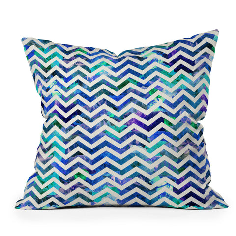 Bianca Green Floral Chevron Aqua Throw Pillow