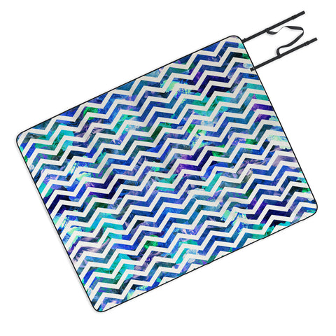 Bianca Green Floral Chevron Aqua Picnic Blanket