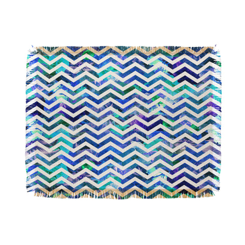 Bianca Green Floral Chevron Aqua Throw Blanket
