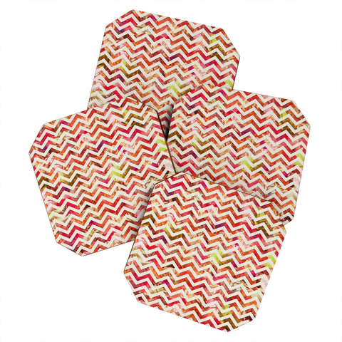 Bianca Green Floral Chevron Pink Coaster Set