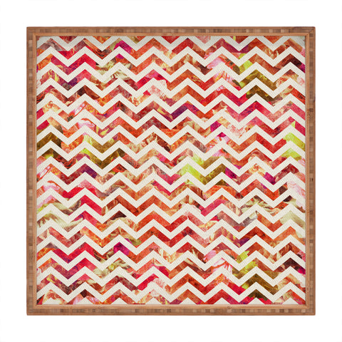 Bianca Green Floral Chevron Pink Square Tray