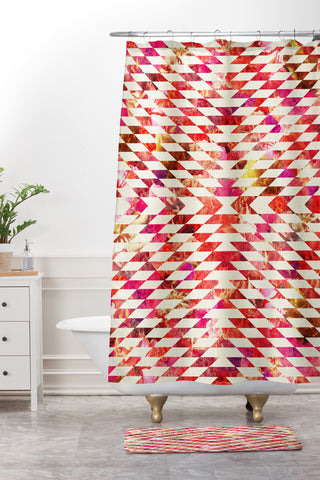 Bianca Green Floral Explosion Pink Shower Curtain And Mat