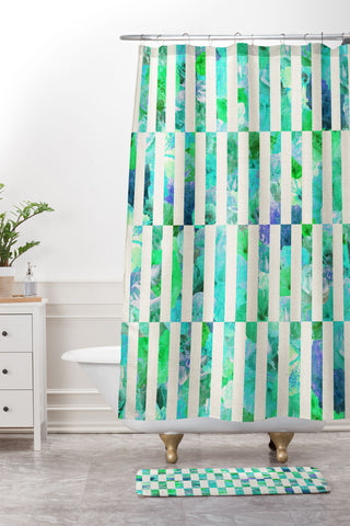 Bianca Green Floral Order Mint Shower Curtain And Mat