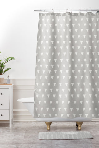 Bianca Green Geometric Confetti Grey Shower Curtain And Mat