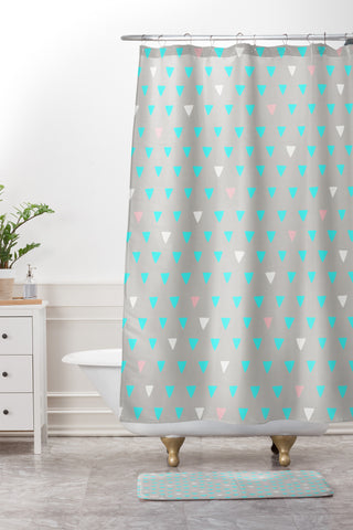 Bianca Green Geometric Confetti Party Shower Curtain And Mat