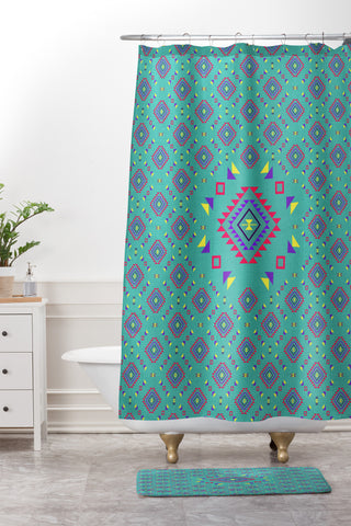 Bianca Green La Joya Teal Shower Curtain And Mat